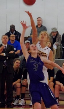 Salisbury and Amherst players fighting for ball