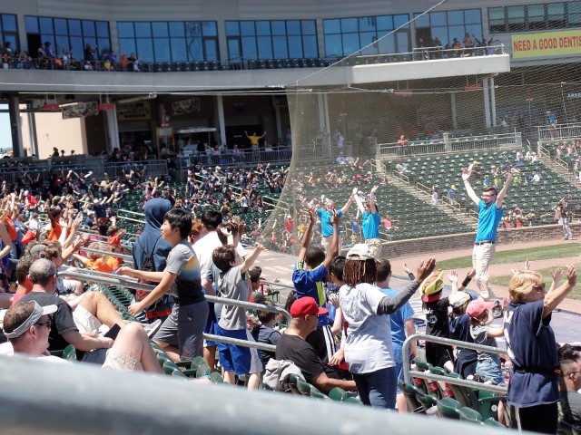 Rockland Boulders fans do the YMCA