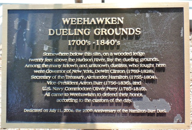 Plaque at Weehawken Dueling Grounds