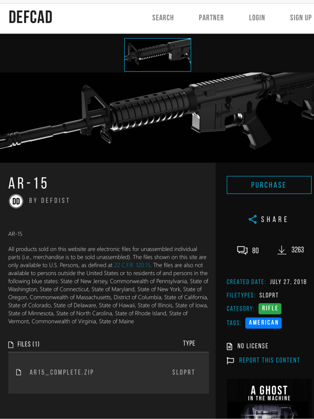 add to sell specs for 3-D printed rifle