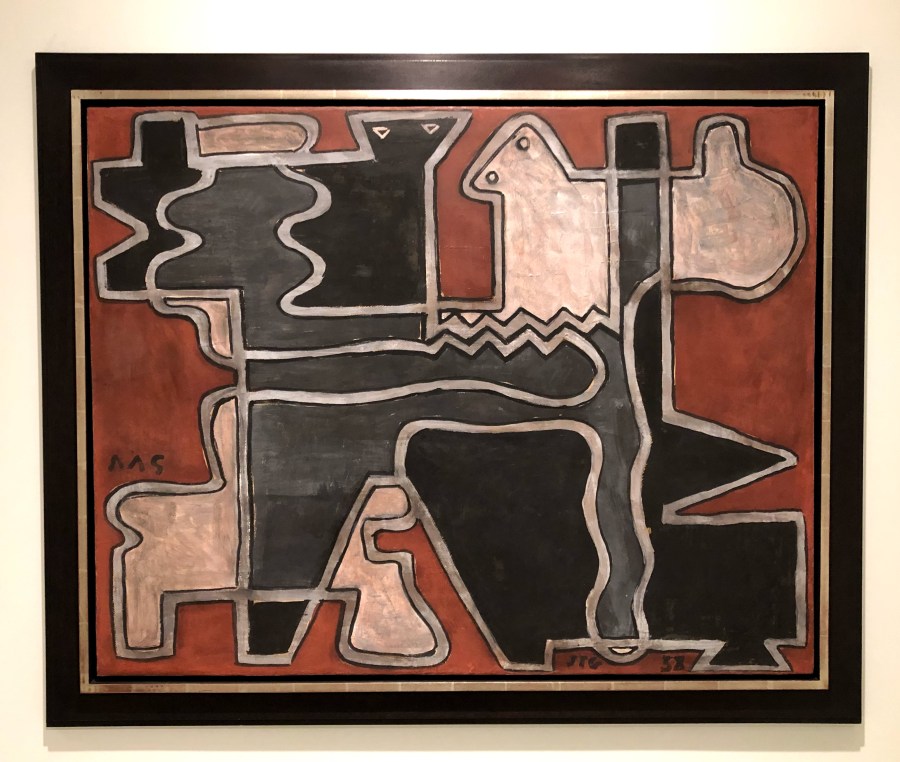 Interlaced Shapes in Red Background, Joaquïn Torres-Garcia, Uruguay