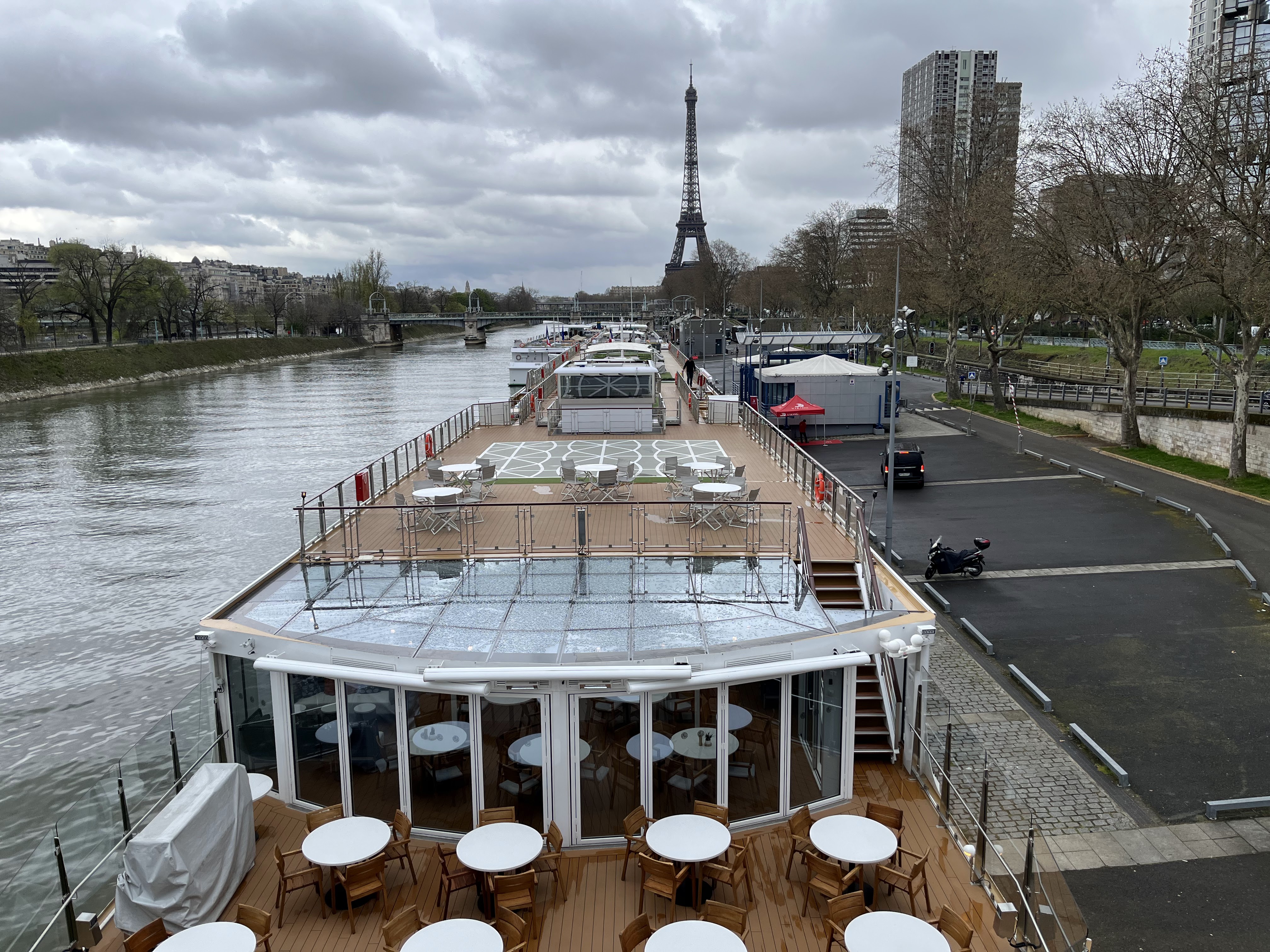 Docked in the shadow of the Eiffel Tower